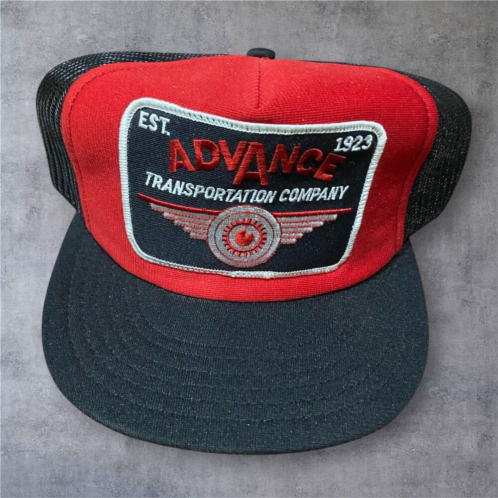 Challenger Caps Vintage 70s 80s Advance Transportation Trucker Red Black Hat OS - Picture 1 of 7